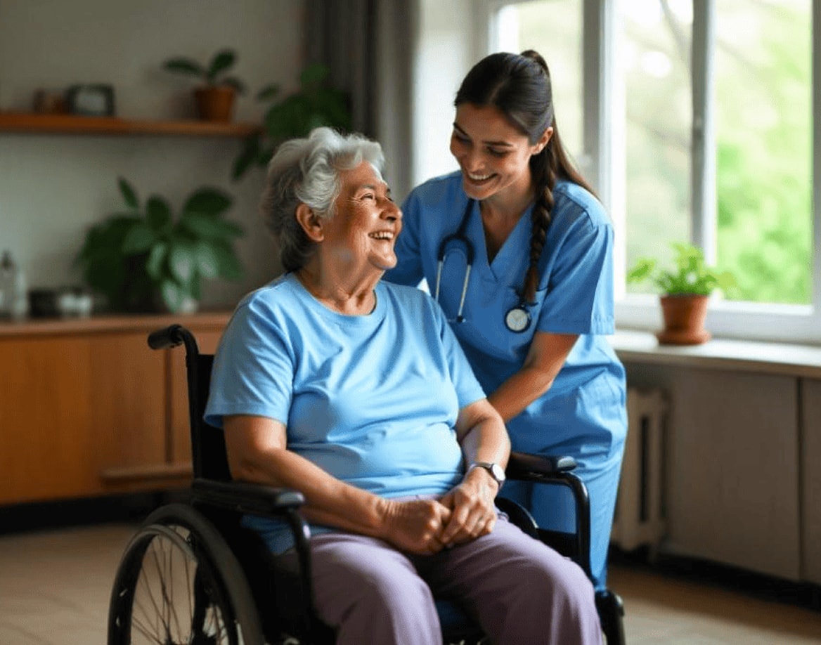 Verified caregiver assisting senior at home in Bangalore